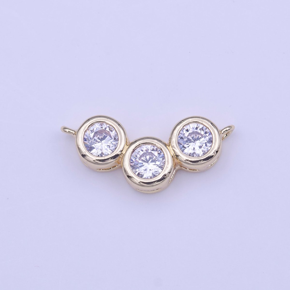 Three Bubble Round Clear CZ Gold Link Connector | Y-648