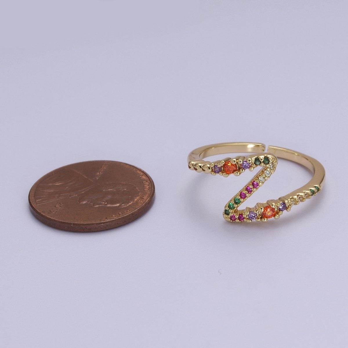 Thunderbolt Ring, Lightning Bolt Ring Cubic Colorful Cubic Zirconia Ring, Nature Inspired Ring, Unique Thunder Lightning Ring S-540