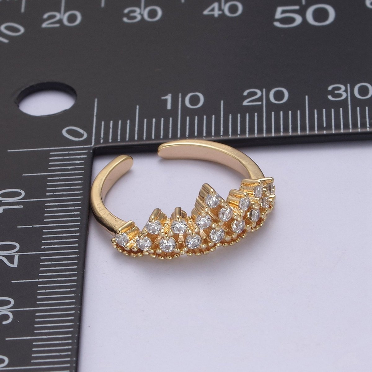 Tiara Crown Crystal Cubic Zirconia CZ Adjustable Ring, 16K Gold Filled Statement Jewelry U-347