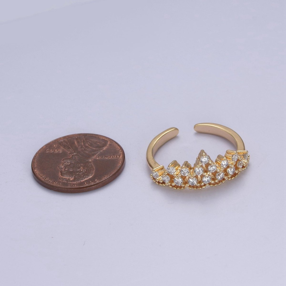 Tiara Crown Crystal Cubic Zirconia CZ Adjustable Ring, 16K Gold Filled Statement Jewelry U-347