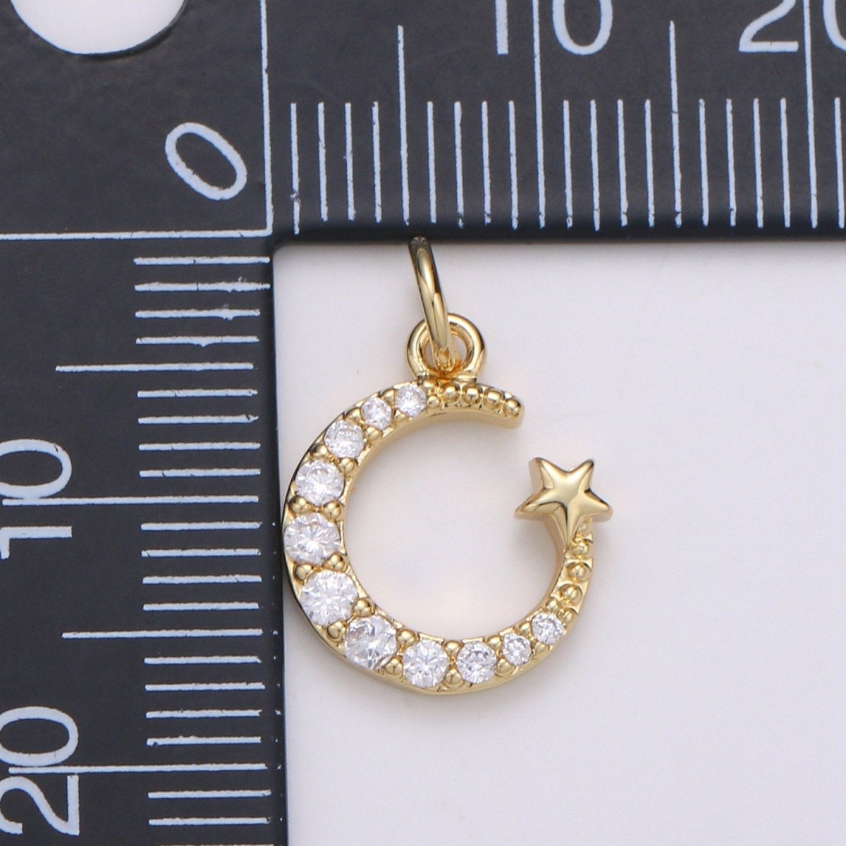 Tiny 14k Gold Filled Micro Pave Moon Charm, Cubic Zirconia Moon Star Pendant Charm, Celestial Charm Necklace Earring Bracelet DIY Jewelry C-821