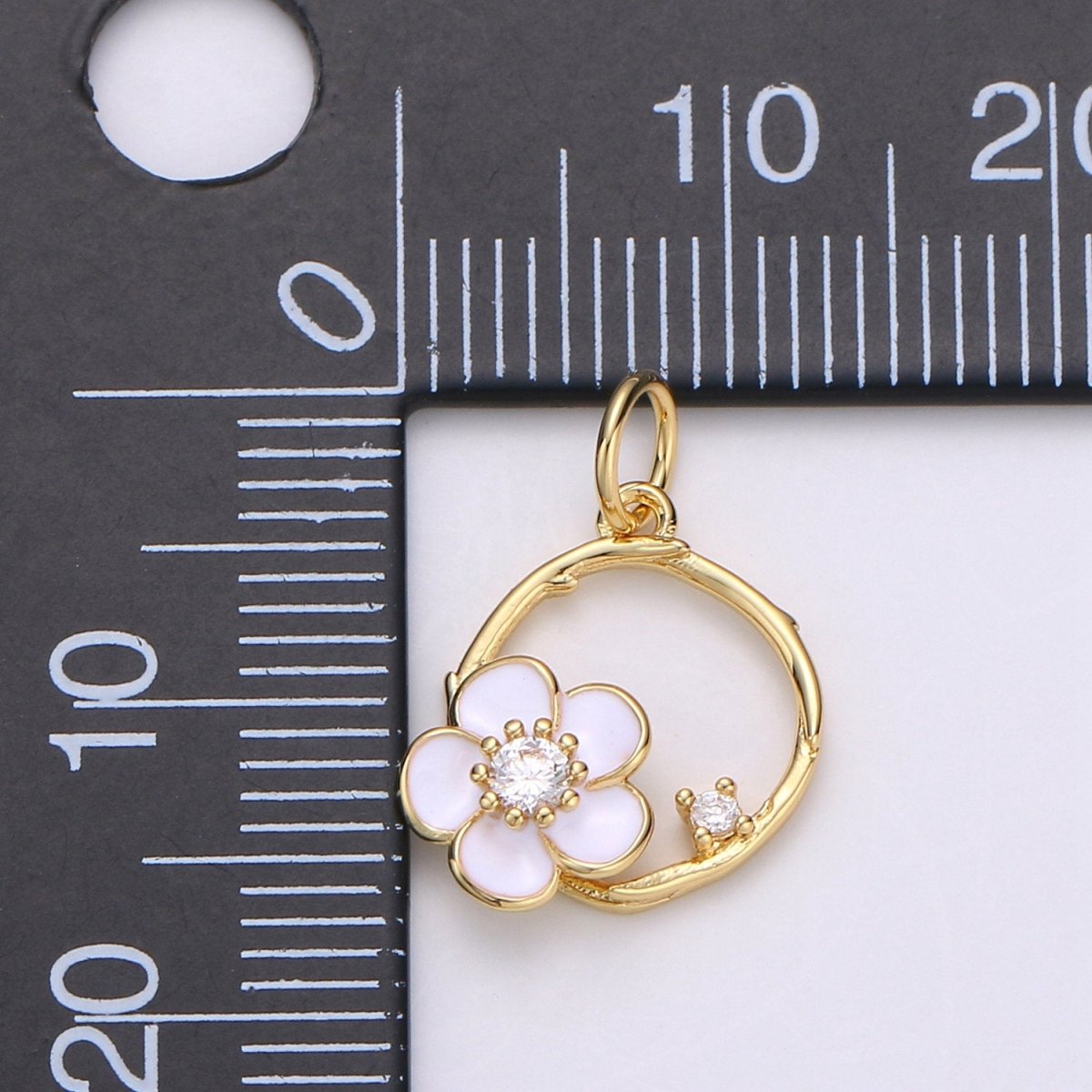 Tiny 14k Gold Filled White Flower Charm Clover Charm,  CZ Gold Charm, Dainty Minimalist Jewelry Supply E-581