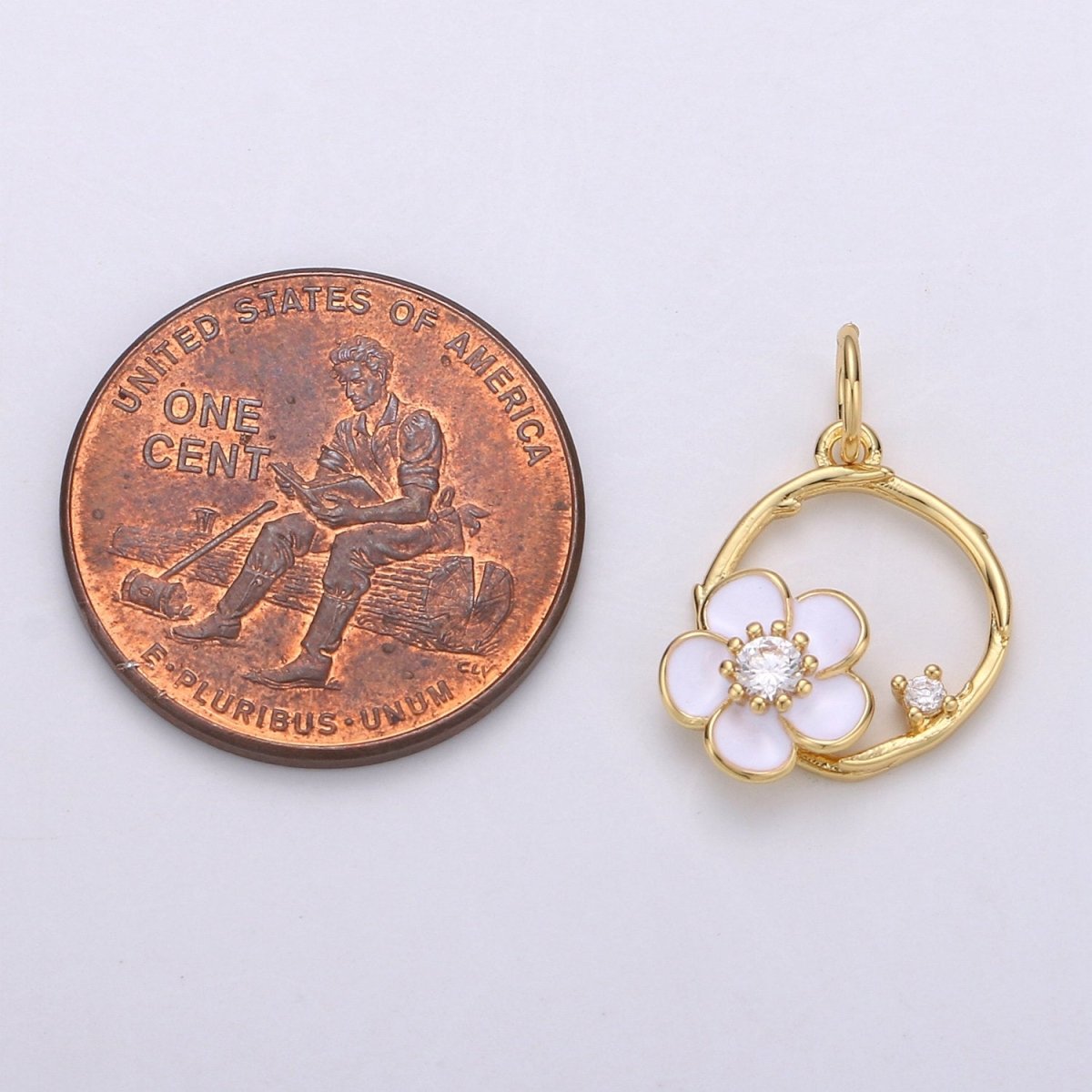 Tiny 14k Gold Filled White Flower Charm Clover Charm,  CZ Gold Charm, Dainty Minimalist Jewelry Supply E-581