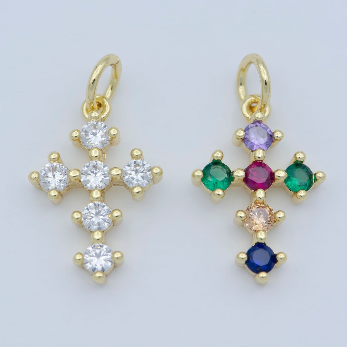 Tiny 15x11mm CZ Cross Religious Charm 14k Gold Filled Micro Pave Cross Clear Rainbow Multi Color Charm for Bracelet Necklace Earring M-303-M-304