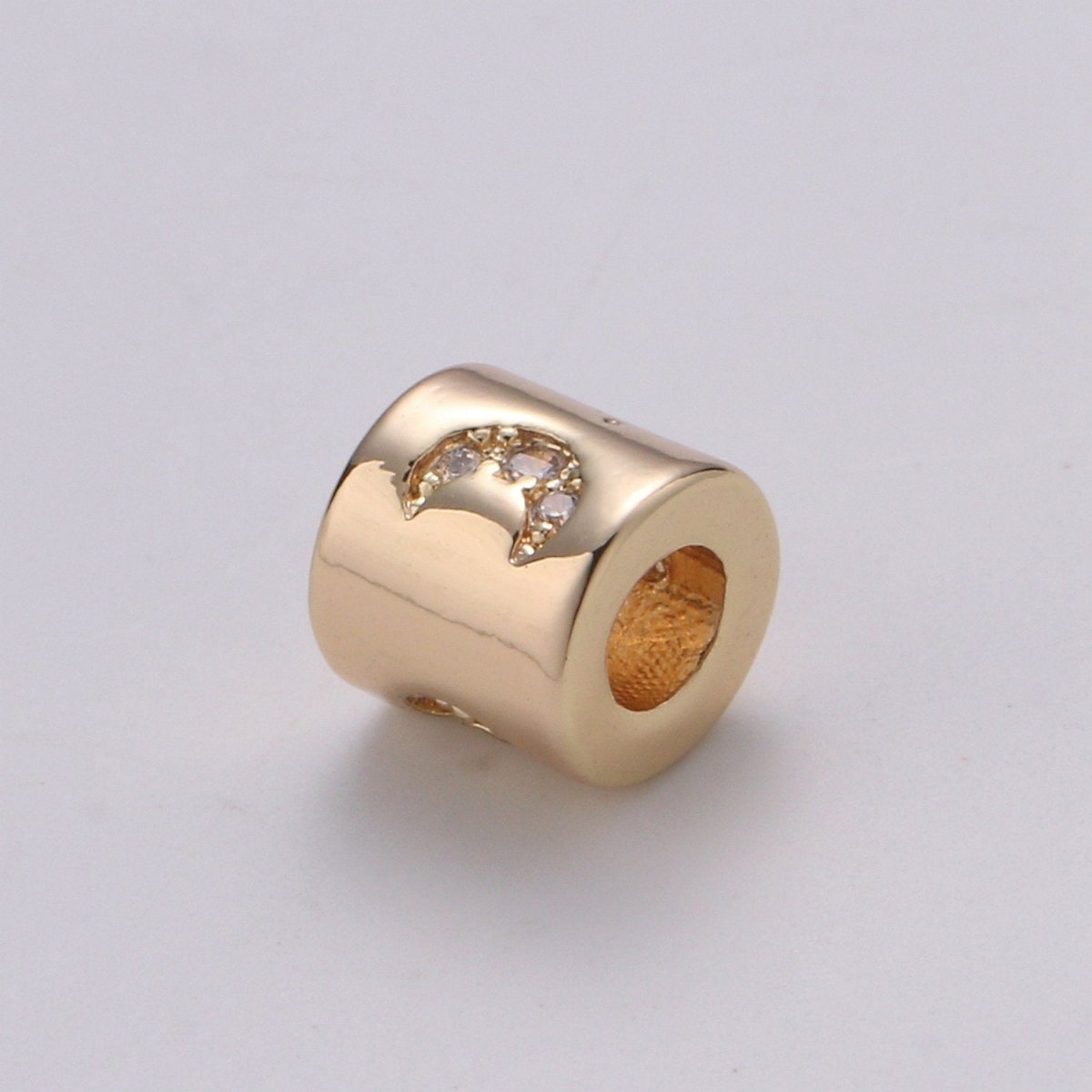 Tiny Beads 6mm Bead CZ Gold Beads Moon Beads cylinder Cubic Beads for Bracelet Necklace Supply Large Hole Beads 3mm hole  B-384