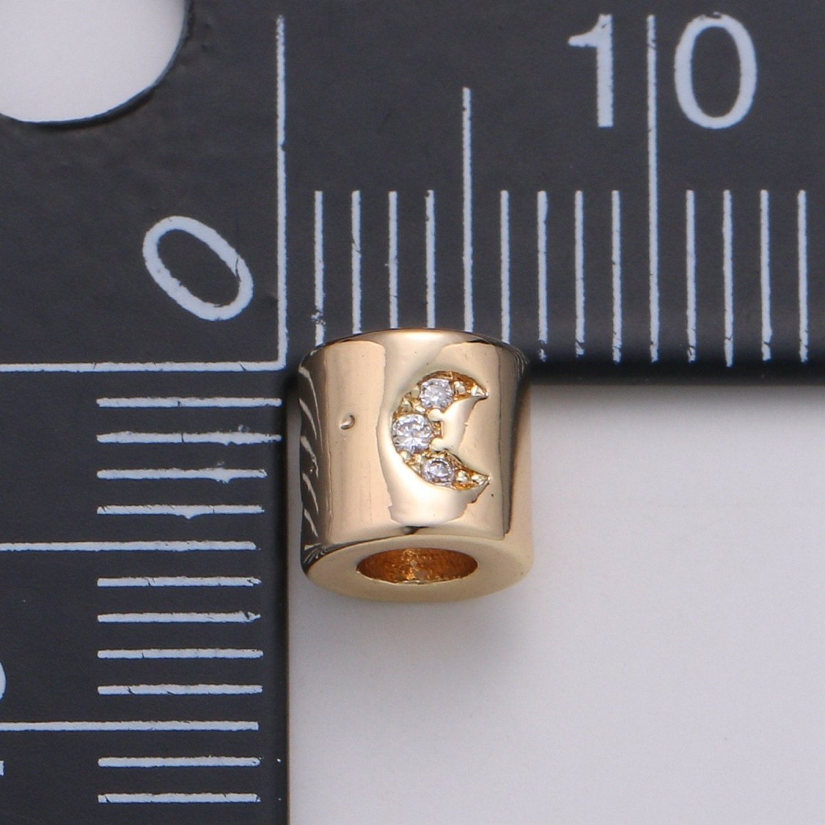 Tiny Beads 6mm Bead CZ Gold Beads Moon Beads cylinder Cubic Beads for Bracelet Necklace Supply Large Hole Beads 3mm hole  B-384