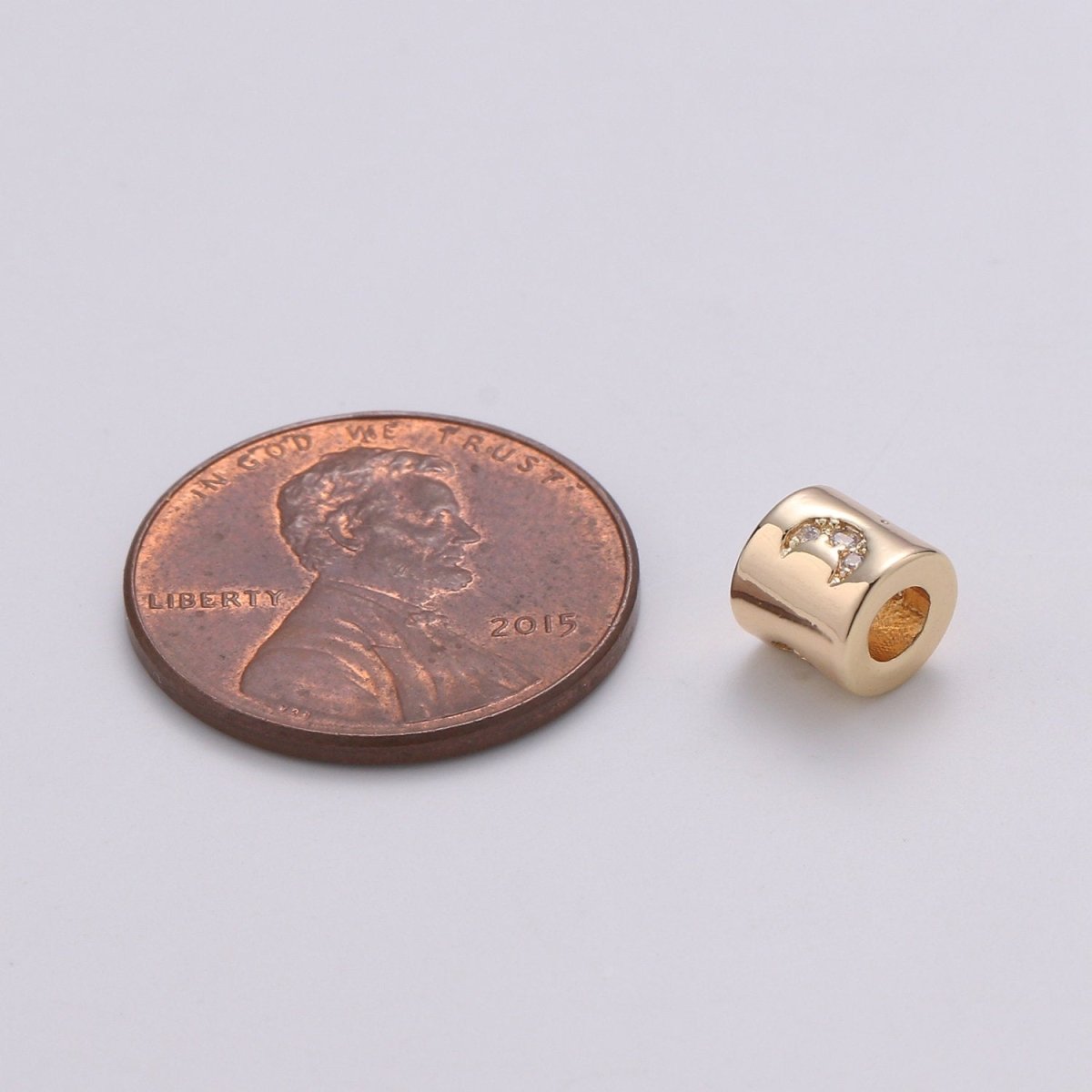 Tiny Beads 6mm Bead CZ Gold Beads Moon Beads cylinder Cubic Beads for Bracelet Necklace Supply Large Hole Beads 3mm hole  B-384