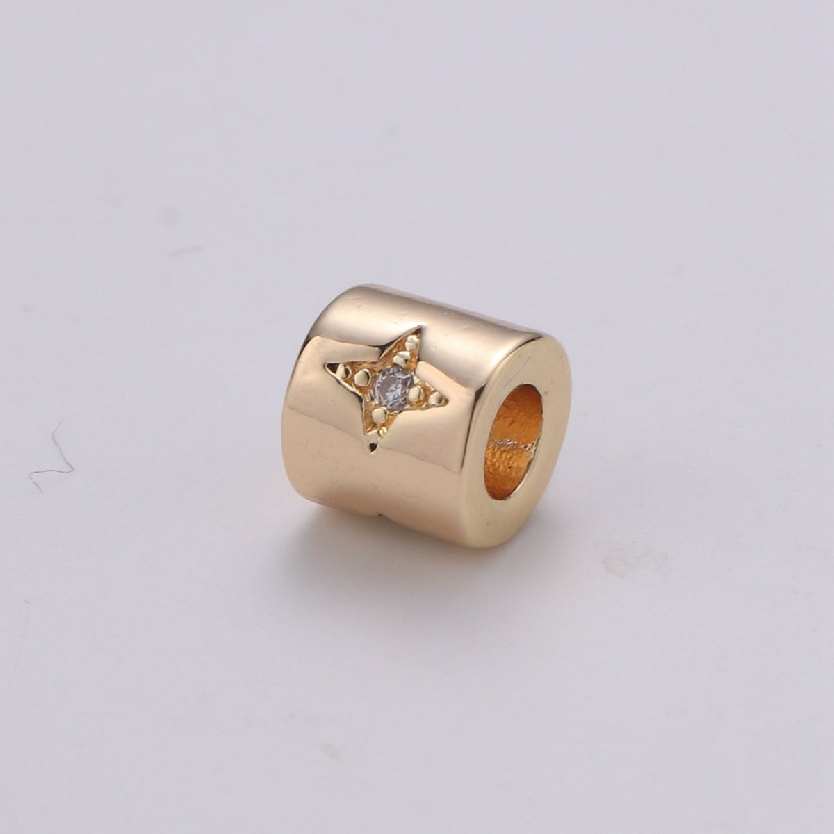 Tiny Beads 6mm Bead CZ Gold Beads Star Beads cylinder Cubic Beads for Bracelet Necklace Supply Large Hole Beads 3mm hole