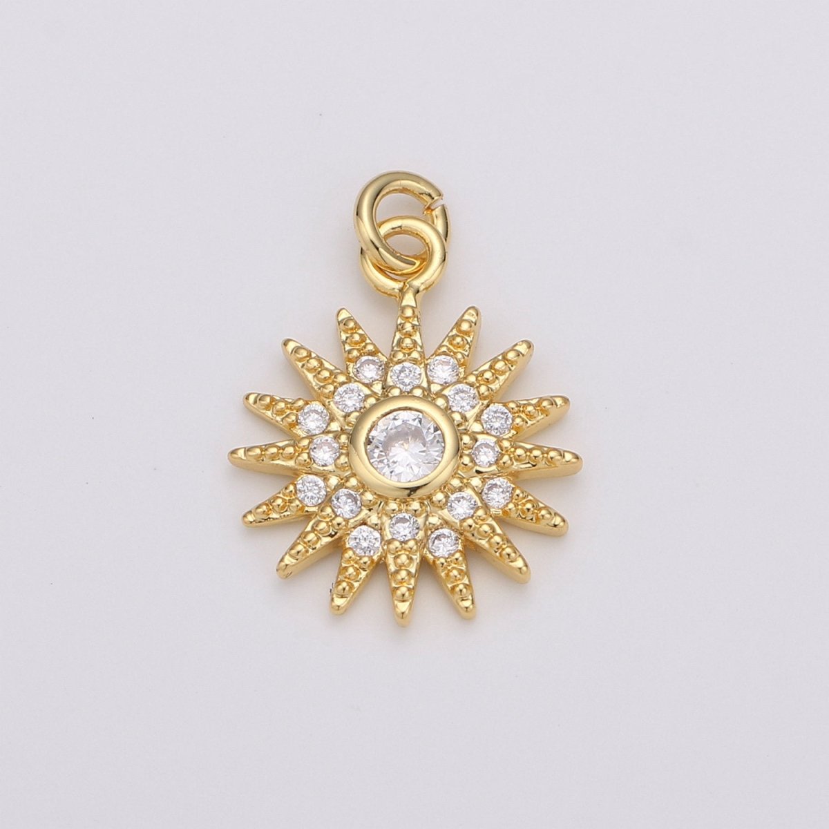 Tiny Celestial Pendant Gold Clear Micro Pave Mini Sun Sunburst StarBURST Sun Sunburst Charm Dainty Jewelry Charm Cubic Zirconia D-194 N-179