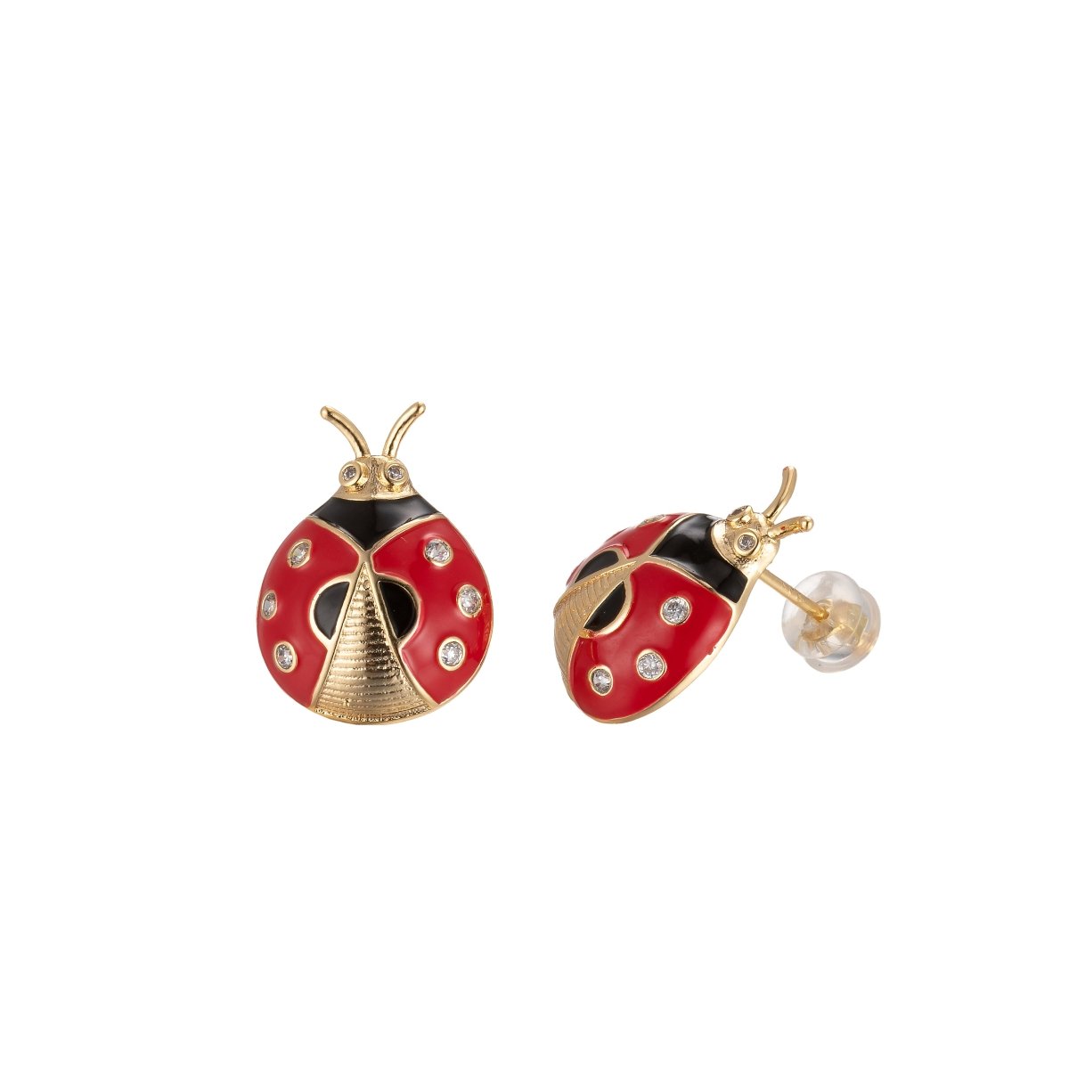 Tiny Cute Ladybug Stud Earrings CZ Mini Animal Bug Nature Casual Daily Wear Earring Jewelry P-153