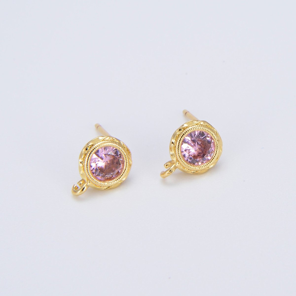 Tiny Cz Cubic Earring Post w/ open link, Nickel free, 15x7.6mm, 14K gold plated brass, CZ, Earring making post 1 pair L-268~L-274 L-323