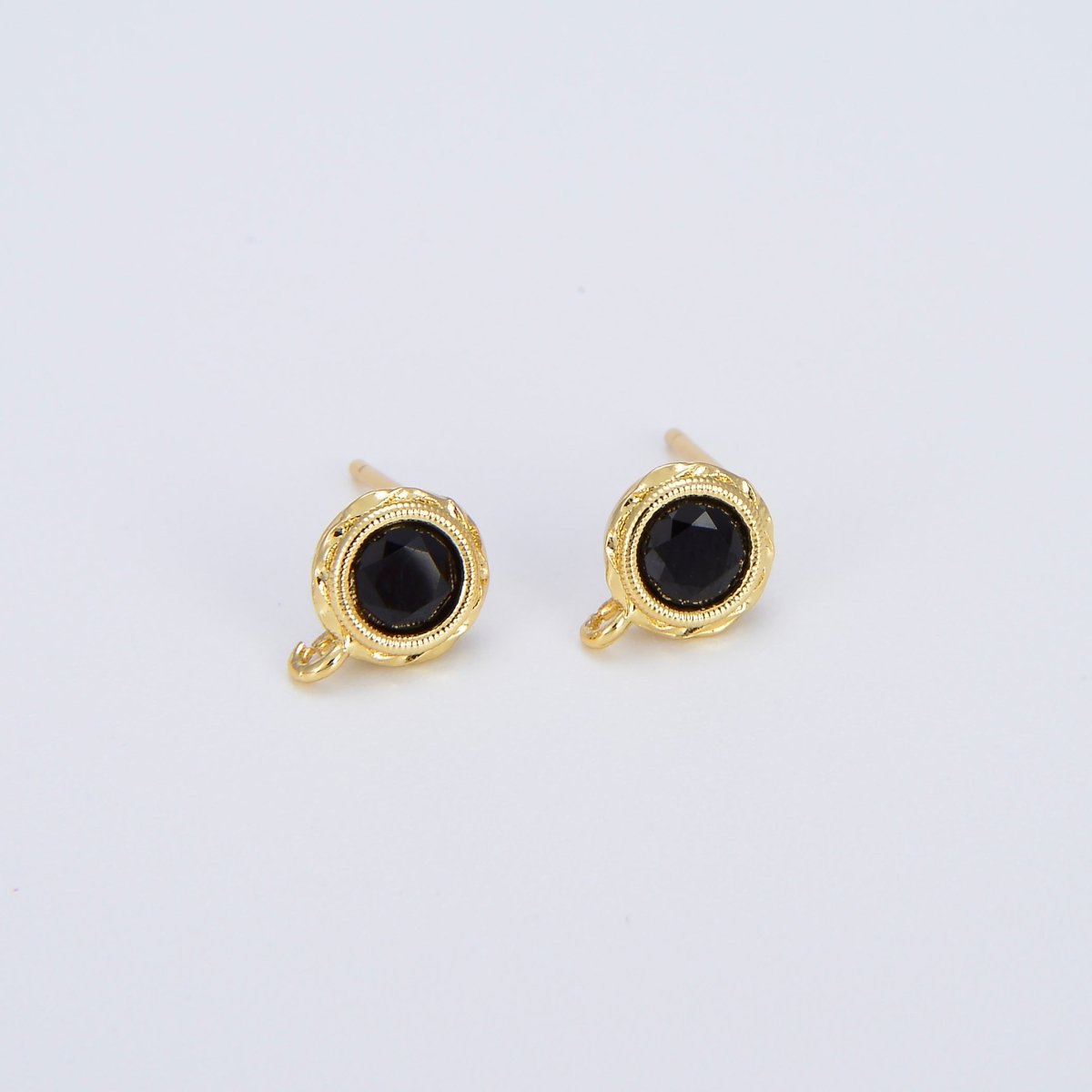 Tiny Cz Cubic Earring Post w/ open link, Nickel free, 15x7.6mm, 14K gold plated brass, CZ, Earring making post 1 pair L-268~L-274 L-323