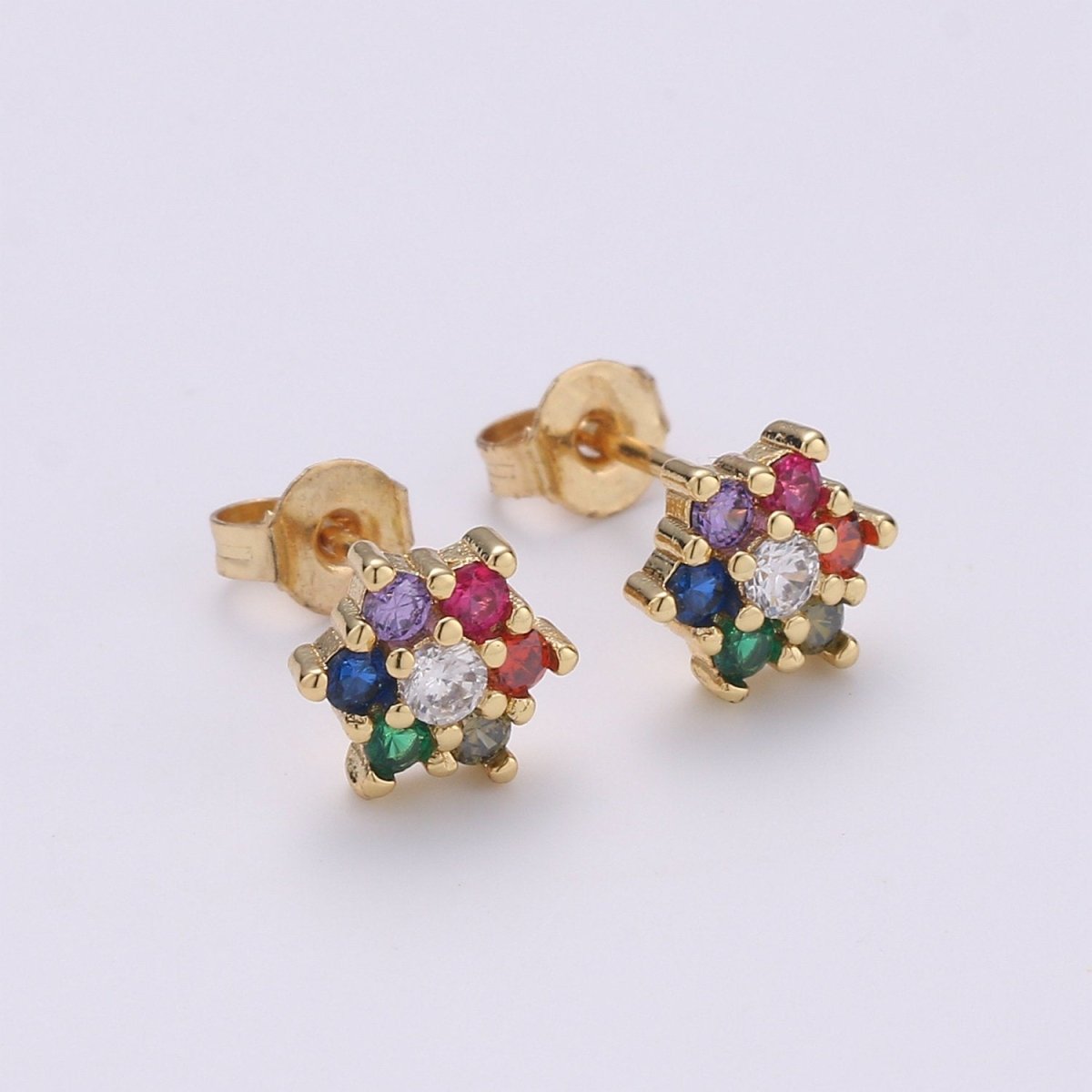 Tiny flower stud earrings, dainty stud earrings, flower stud earrings, star cz stud earrings, diamond cz studs Q-258
