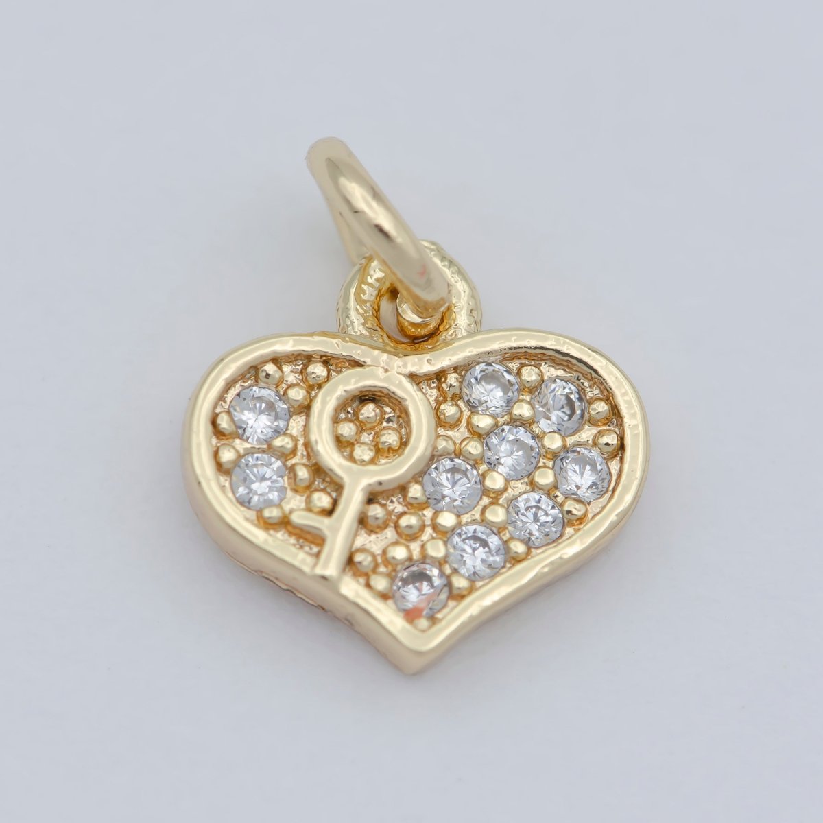 Tiny Gold Lock Key Pendant Charm, Dainty Heart charm for Bracelet Necklace Earring Component M-370