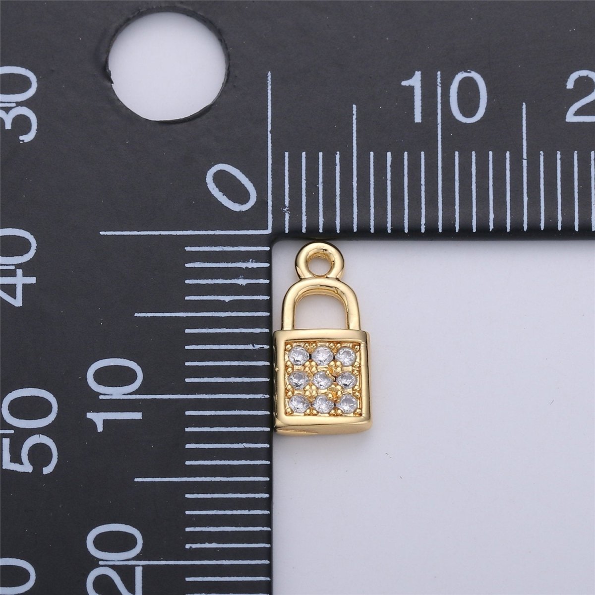 14K Gold Filled Mini Micro Paved CZ Padlock Charm | C686