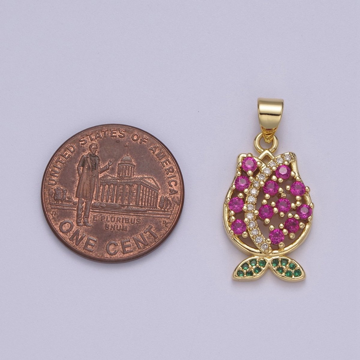 Tiny Gold Tulip Charm Necklace, Cubic Tulip Flower Pendant for Bracelet Necklace Earring component I-894