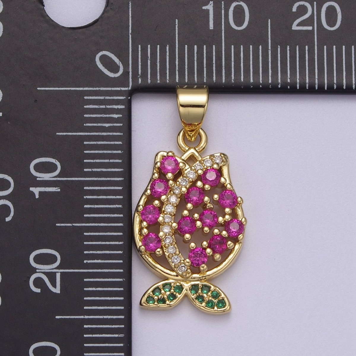Tiny Gold Tulip Charm Necklace, Cubic Tulip Flower Pendant for Bracelet Necklace Earring component I-894