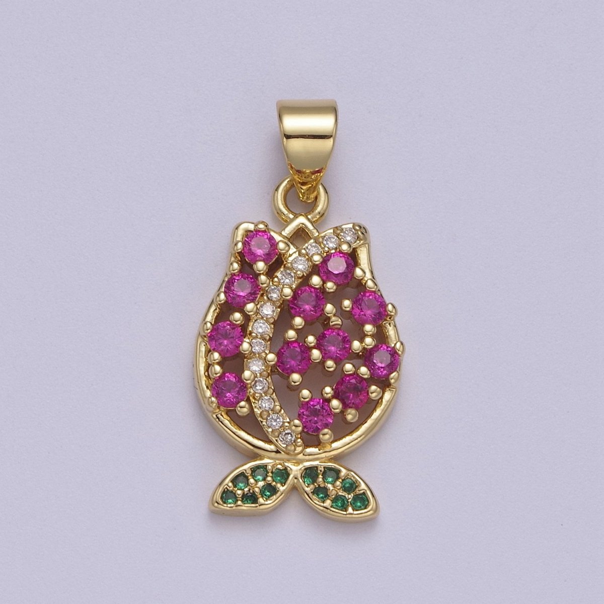 Tiny Gold Tulip Charm Necklace, Cubic Tulip Flower Pendant for Bracelet Necklace Earring component I-894