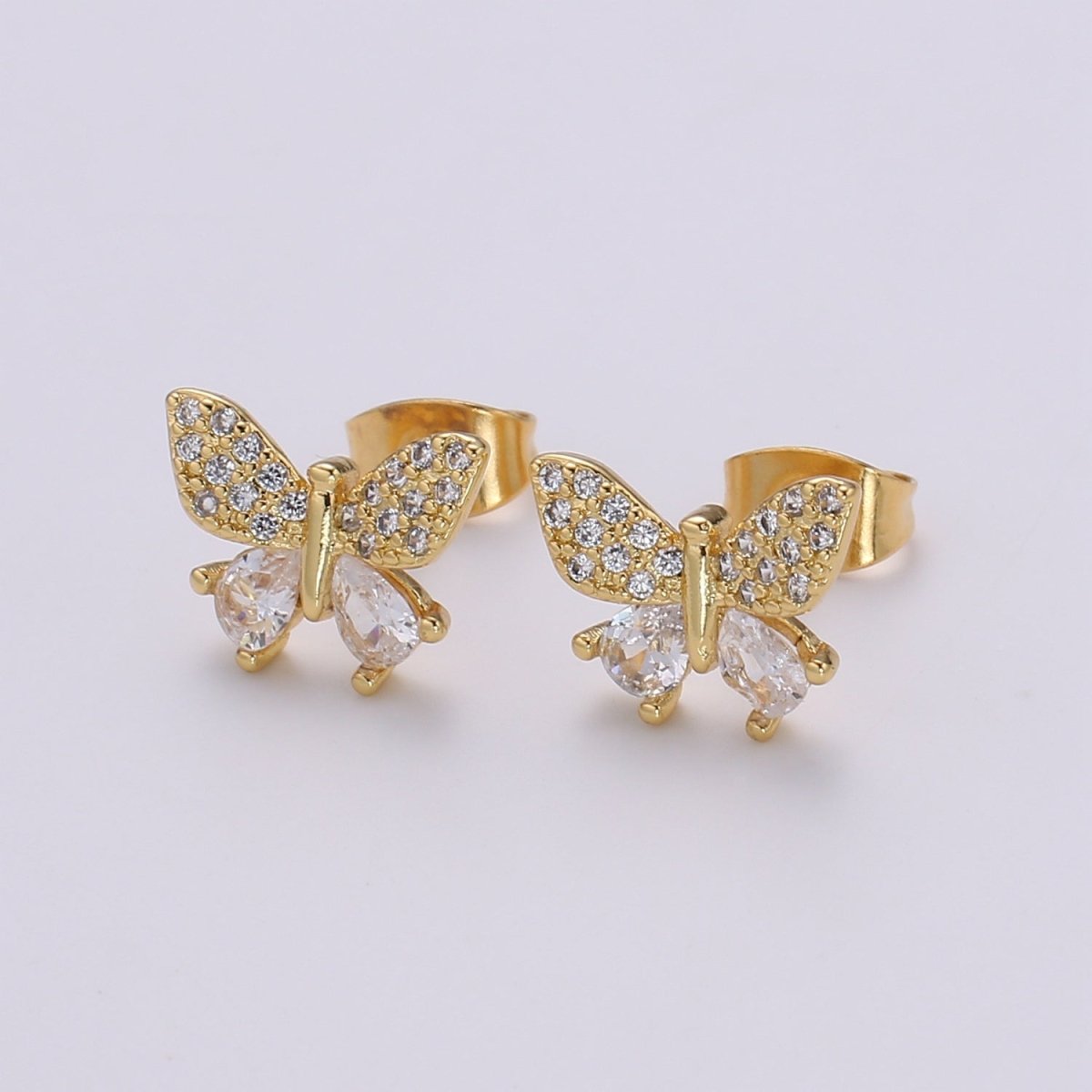 Tiny Golden Butterfly Stud Earrings CZ Mini Gold Filled Mariposa Animal Nature Formal/Casual Daily Wear Earring Jewelry P-021