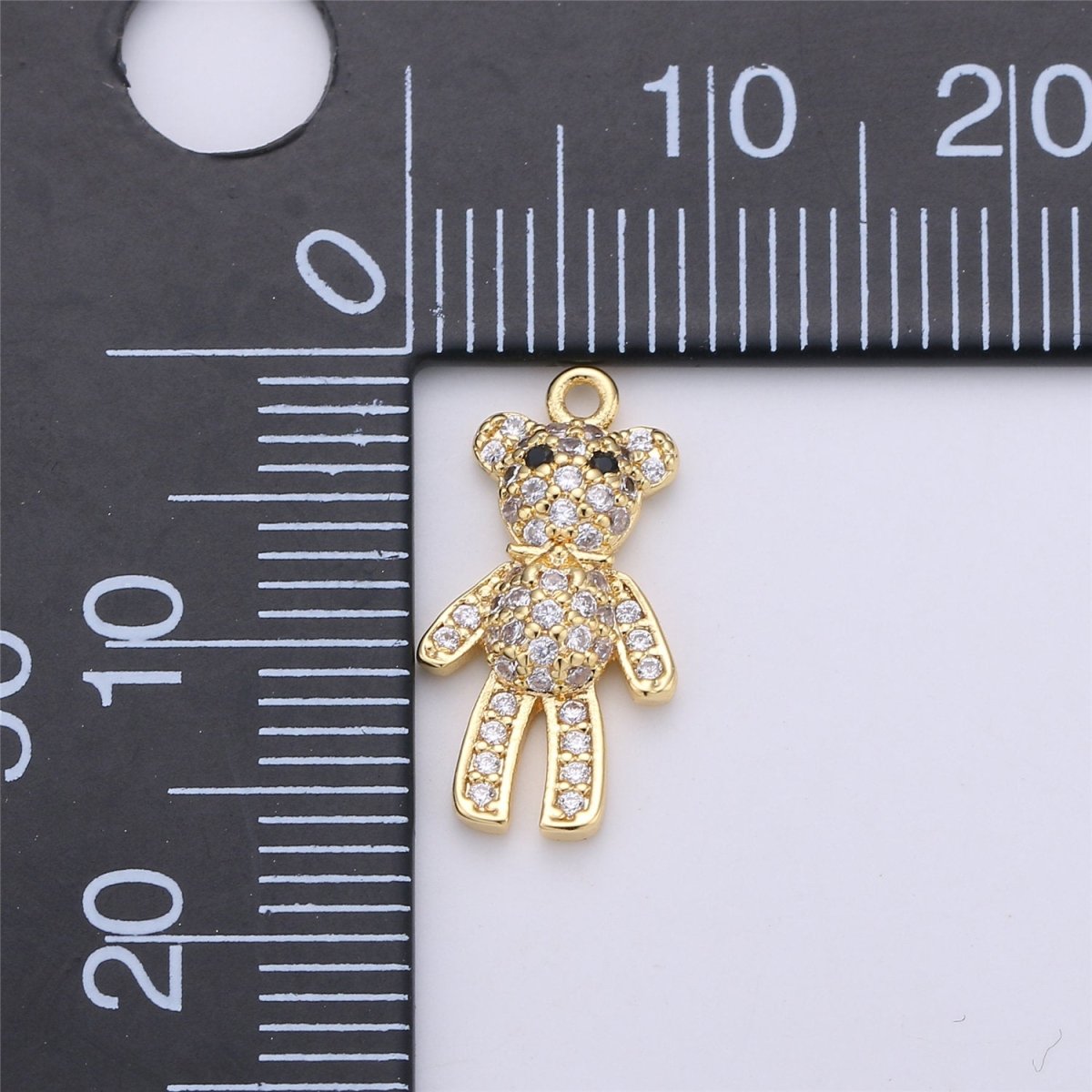 14K Gold Filled Micro Paved CZ Teddy Bar Charm | C676