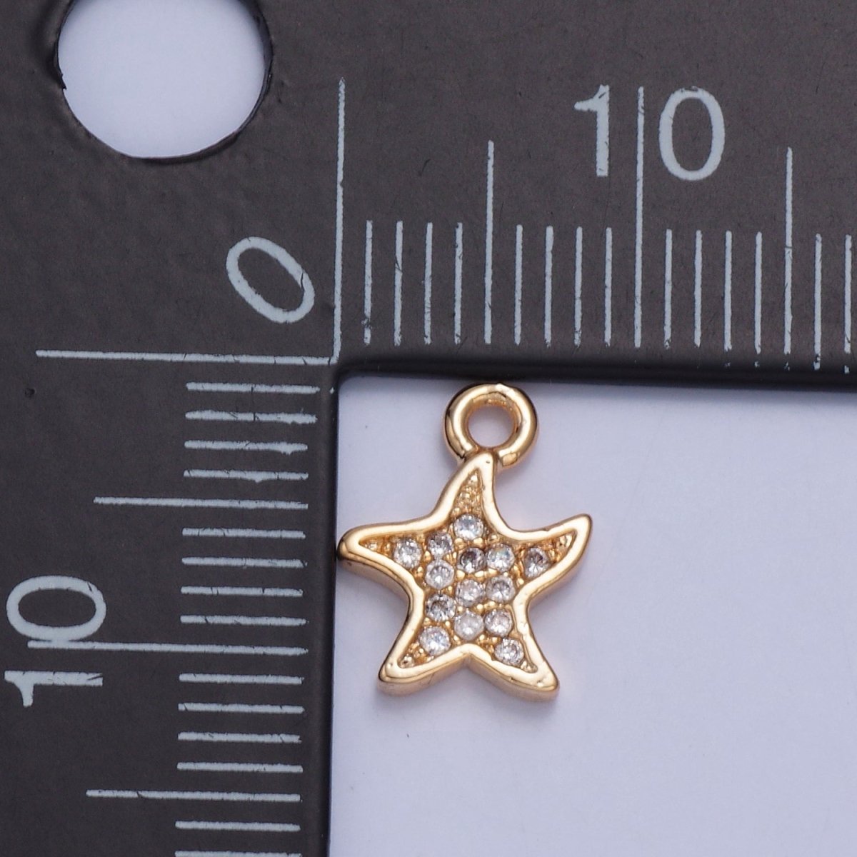 Tiny Micro Pave Star Charm, Gold North Star Starfish Charm For Jewelry Making | X-030