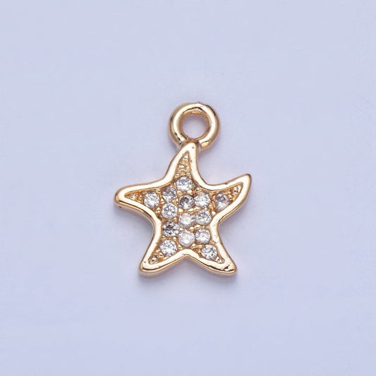 Tiny Micro Pave Star Charm, Gold North Star Starfish Charm For Jewelry Making | X-030