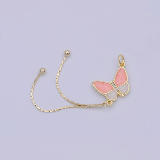 Tiny Pink butterfly charm for Necklace Earring Jewelry supplies, Earring makings, Animal charm W-184