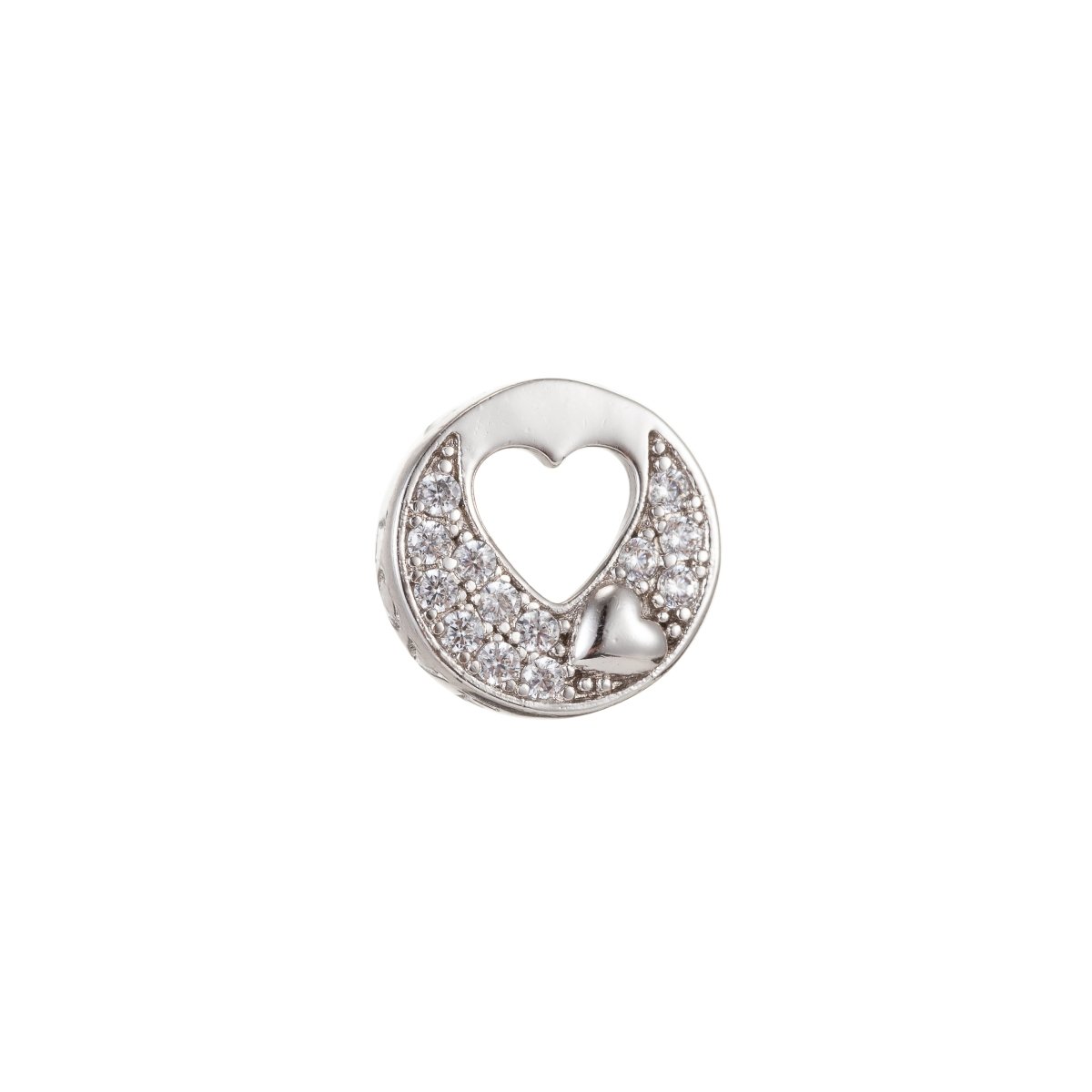 Tiny Silver Heart Shape Beads CZ Crystal Mini Love Heart Micro Pave Jewelry Making Beads B-263