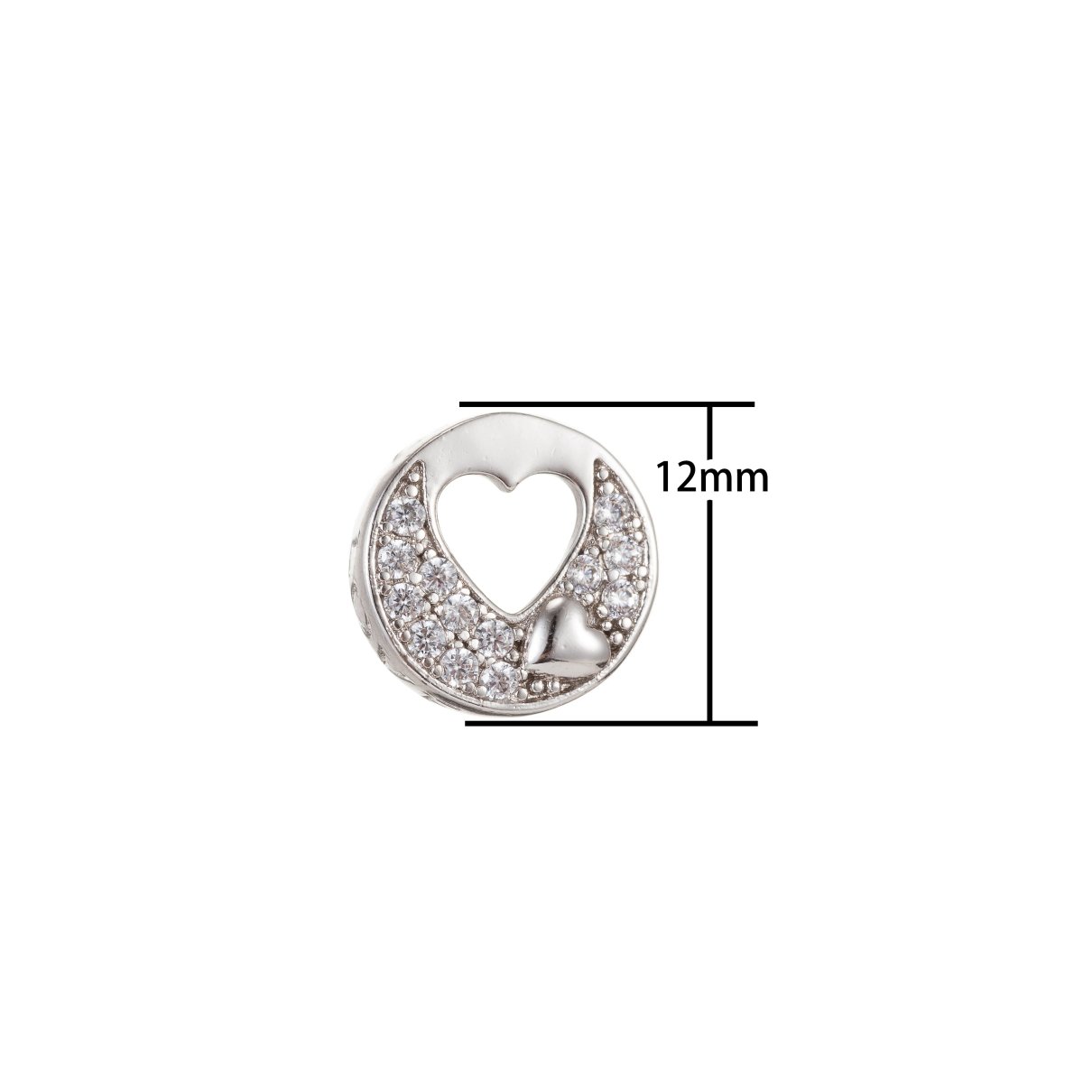 Tiny Silver Heart Shape Beads CZ Crystal Mini Love Heart Micro Pave Jewelry Making Beads B-263