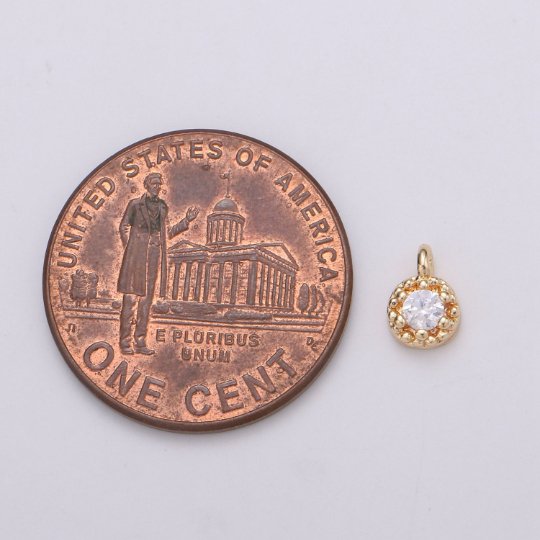 Tiny Small 18K Gold Filled Circle Pave CZ Cubic Zirconia Charm for Bracelet Necklace Earring Charm Supply E-572