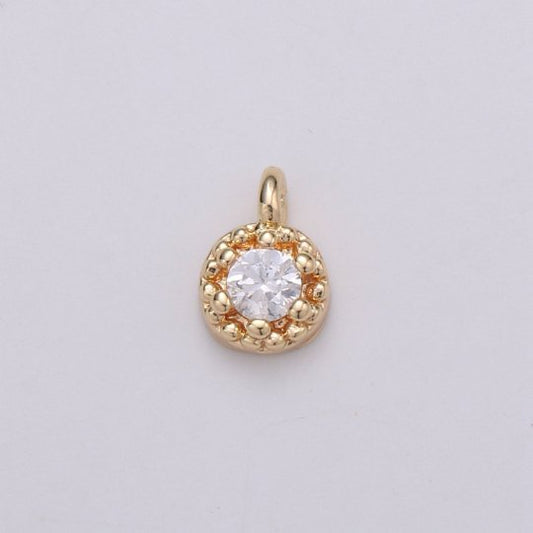 Tiny Small 18K Gold Filled Circle Pave CZ Cubic Zirconia Charm for Bracelet Necklace Earring Charm Supply E-572