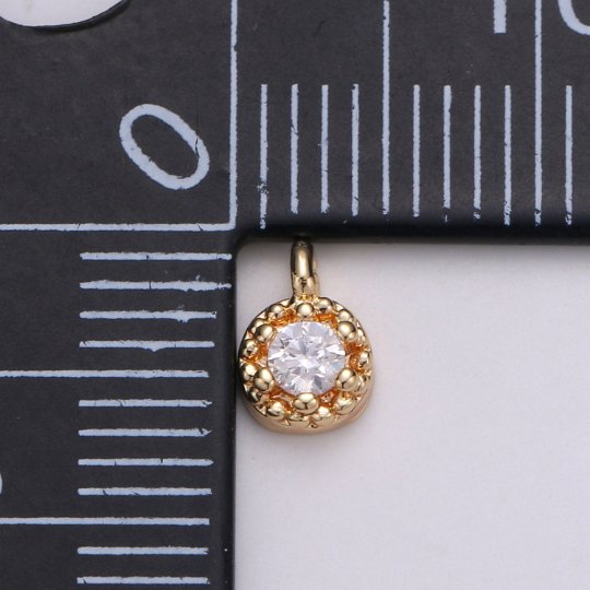 Tiny Small 18K Gold Filled Circle Pave CZ Cubic Zirconia Charm for Bracelet Necklace Earring Charm Supply E-572