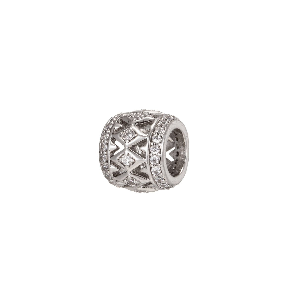 Tiny Square Ornamented Silver Beads Tube CZ Gold Filled Artistic Geometric Jewelry Making Beads Supply B-191