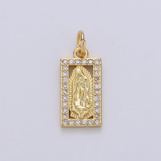 Tiny Virgin Mary Charm CZ Cubic Zirconia Mini Religious Charm Gold Charm 14k Gold Filled Micro Pave Charm for Bracelet Necklace Earring, D-249, D-454