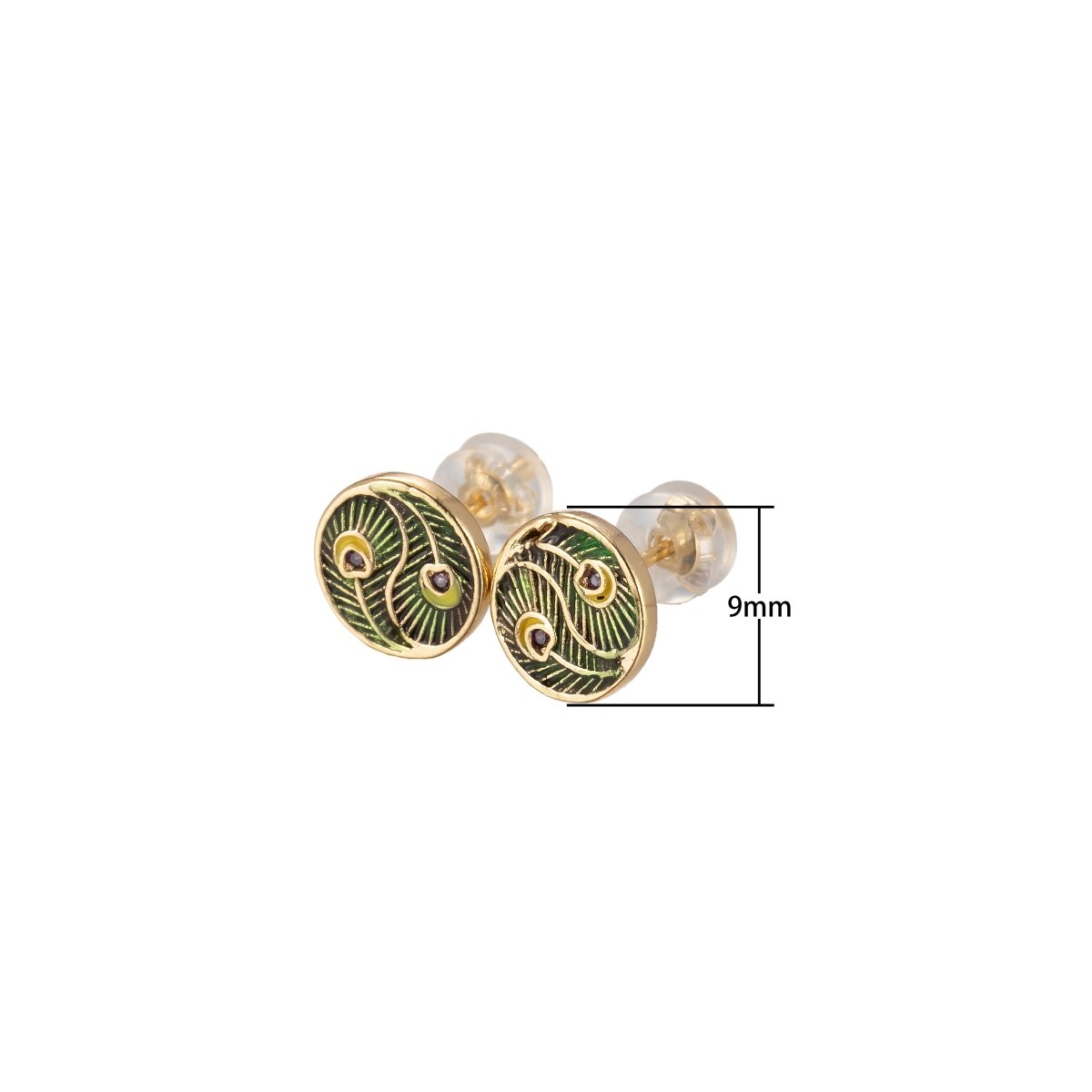 Tiny Yin Yang Round Leaf with Purple Crystal Stud Earrings CZ Gold Filled Mini Casual Daily Wear Earring Jewelry P-152