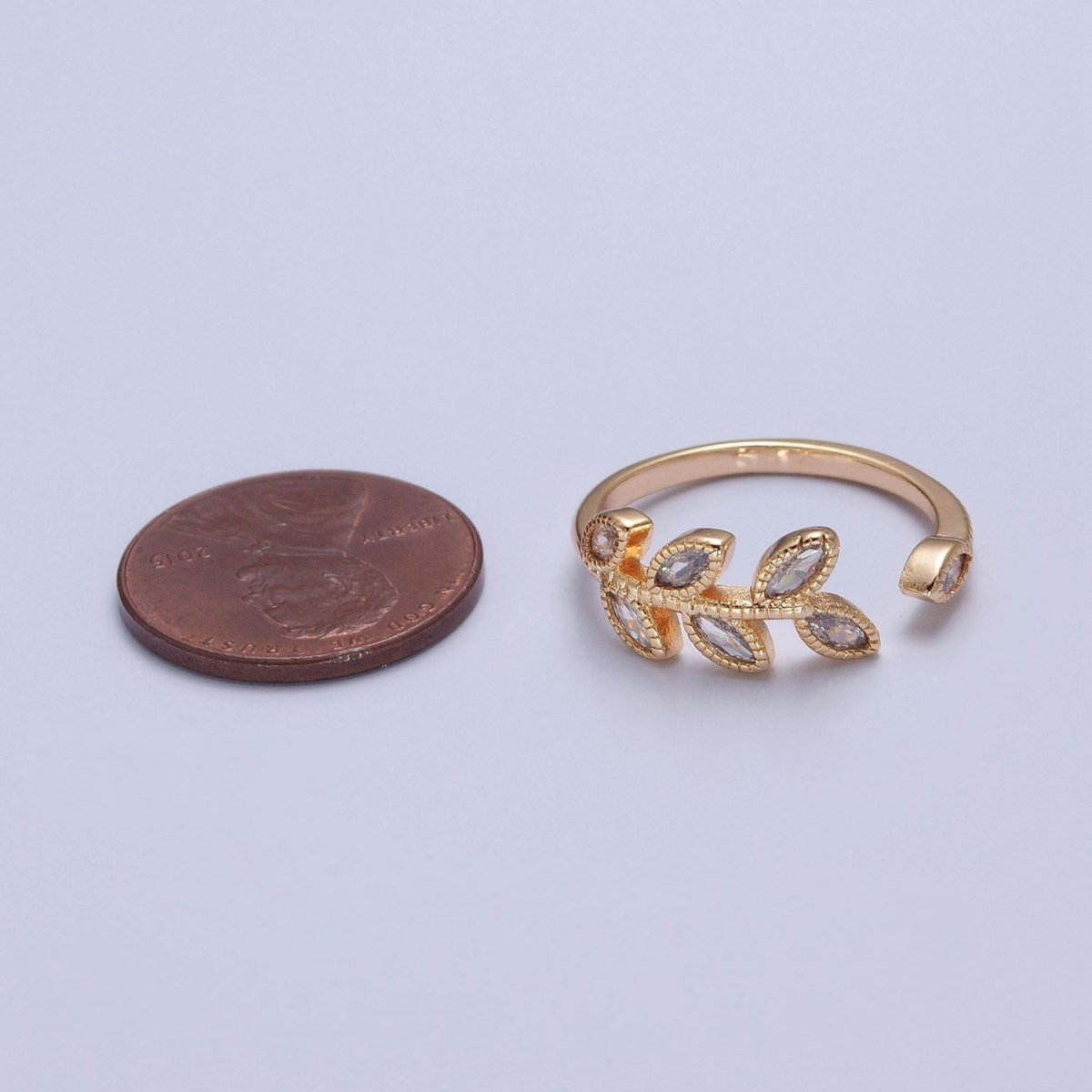 TRENDY Gold Leaf Ring, Pave Leaf Ring, Olive Leaf Vine Ring, Wraparound Ring, Nature Ring, Adjustable Size Ring O-2252