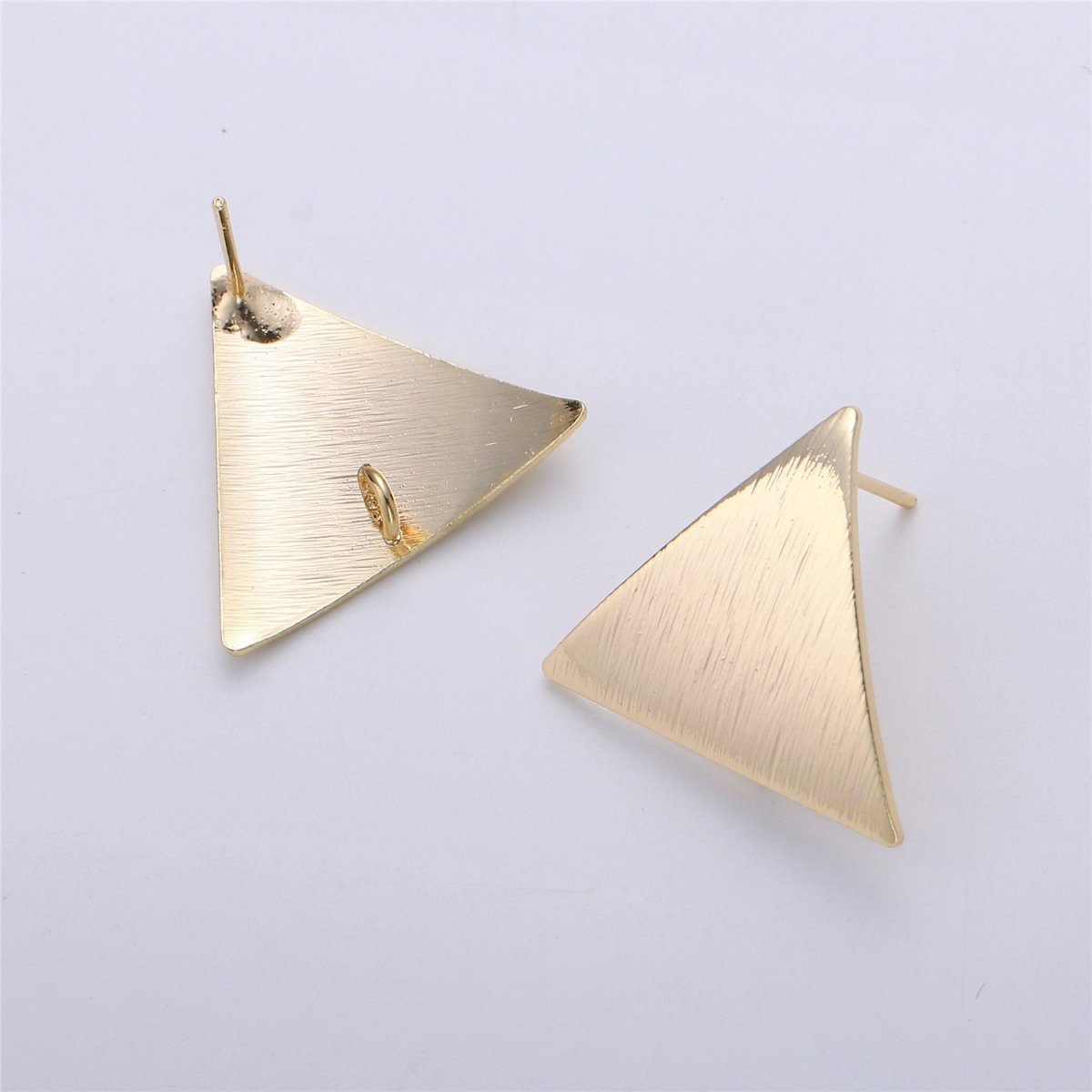 Triangle 22X20mm Post Earring , post earrings, jewelry making supplies Polished Gold Plated with Open Link K-177