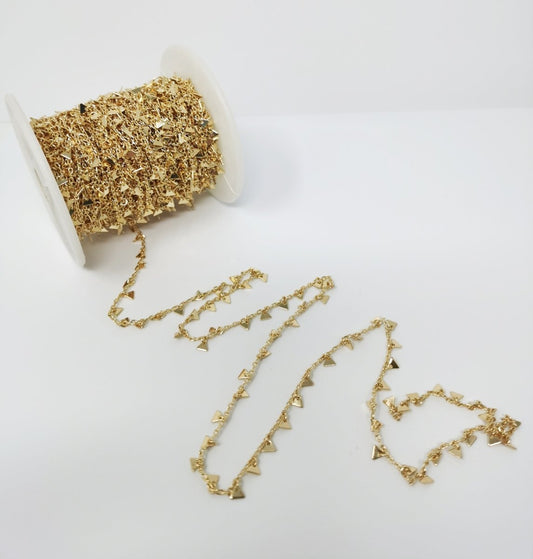 Triangle Charm 16K Gold Filled Chain by Yard, Wholesale Bulk Roll Chain For Jewelry Making, DESIGNED Chain | ROLL-017 Clearance Pricing