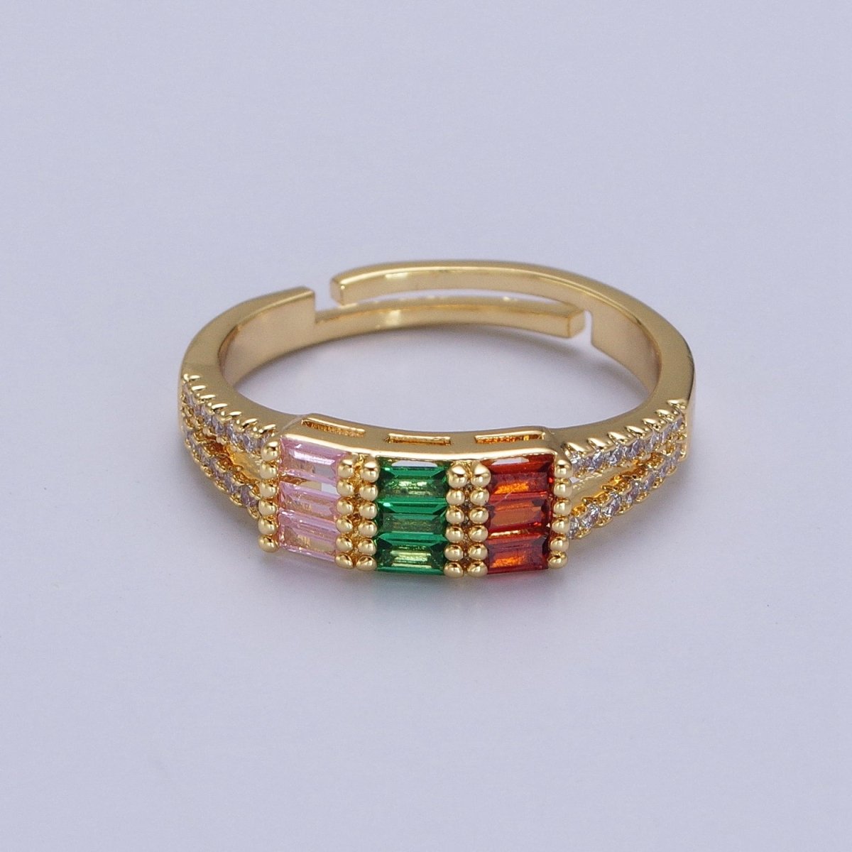 Triple Baguette Multicolor Clear Micro Paved CZ Ring in Gold & Silver | O-255 O-256