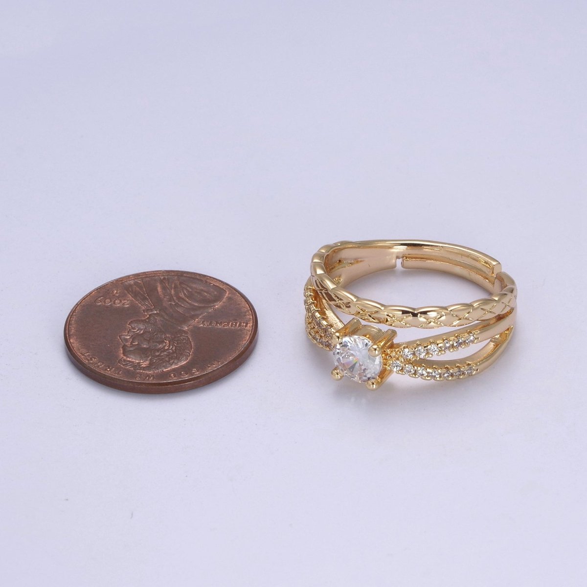 Triple Band Ring with Cubic Zirconia Stone Adjustable Jewelry U-307
