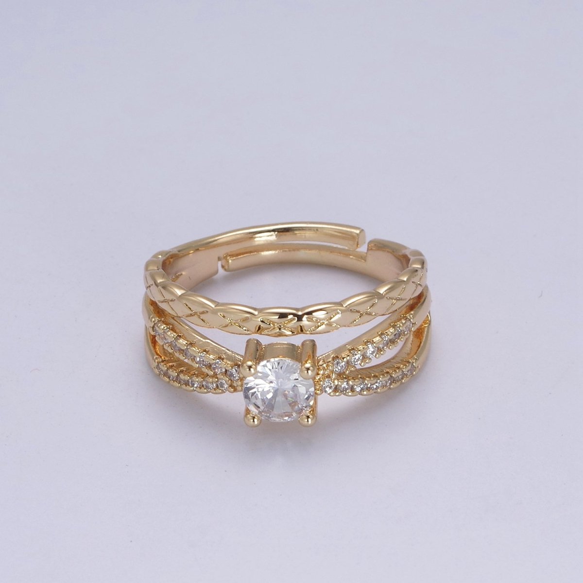 Triple Band Ring with Cubic Zirconia Stone Adjustable Jewelry U-307