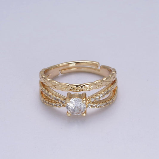 Triple Band Ring with Cubic Zirconia Stone Adjustable Jewelry U-307