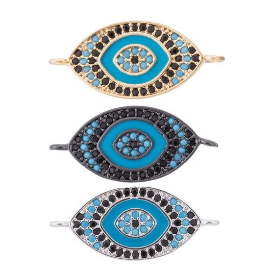 Turquoise Evil Eye, Lucky Charm, Charm CONNECTOR, Women Cubic Zirconia Bracelet Charm Bead Finding For Jewelry Making | F-114