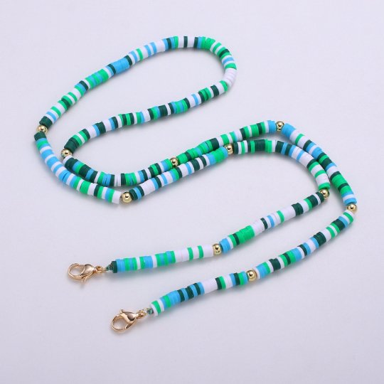 Turquoise Face Mask Chain, Blue White Ocean Inspired Face Mask Holder Beaded Chain Necklace Turquoise Face Mask Holder Chain, FMHC-24.0-16