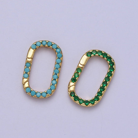 Turquoise, Green CZ Micro Paved 17mm Oblong Spring Gate Supply PULL Gate Ring Clasp | Z-039 Z-040