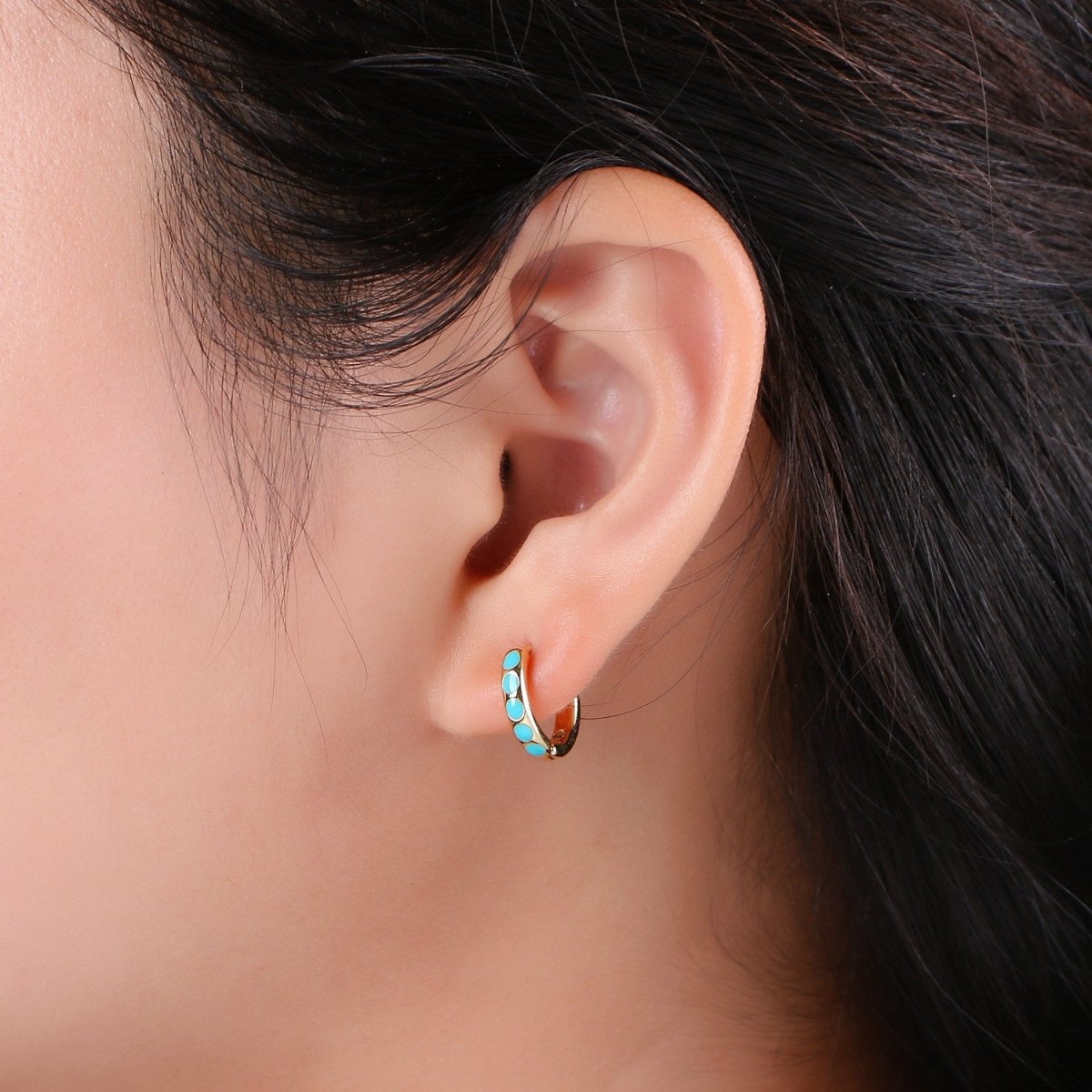 Turquoise Hoop Earrings • turquoise gold cartilage hoop • turquoise huggie hoop earrings • Something Blue Jewelry Q-207