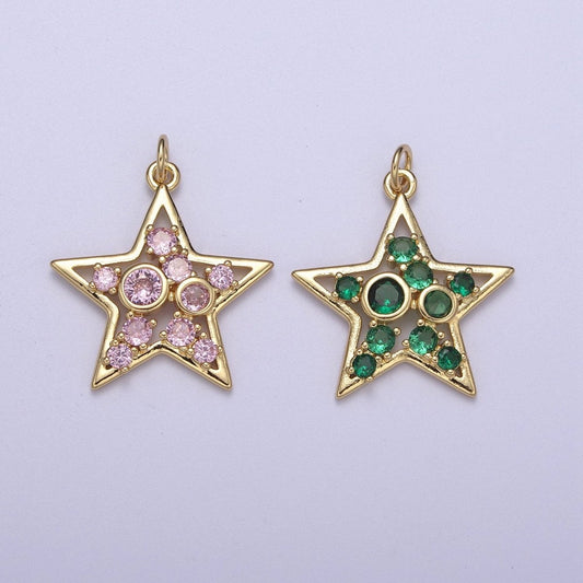 Twinkle Little Star Green Pink Cz Star Celestial Jewelry Inspired Pendant N-302 N-303