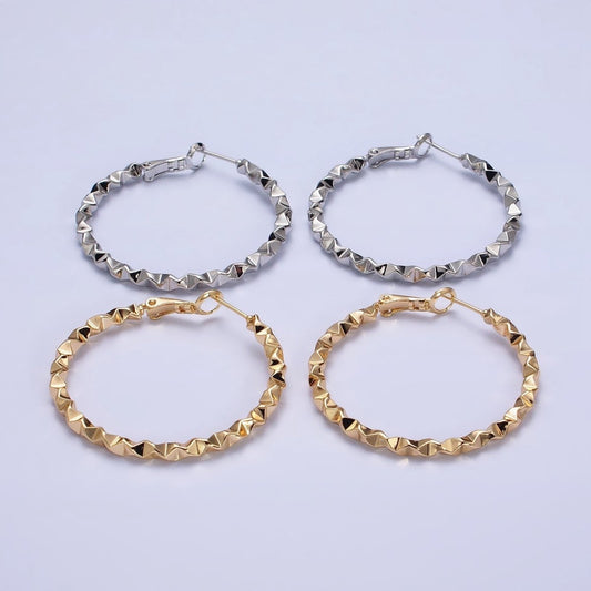 Twist Hoop Earrings | 16K Gold Filled Thick Hoops | Wavy Gold Hoop Earrings 40mm Statement Hoop AD1006 AD1007