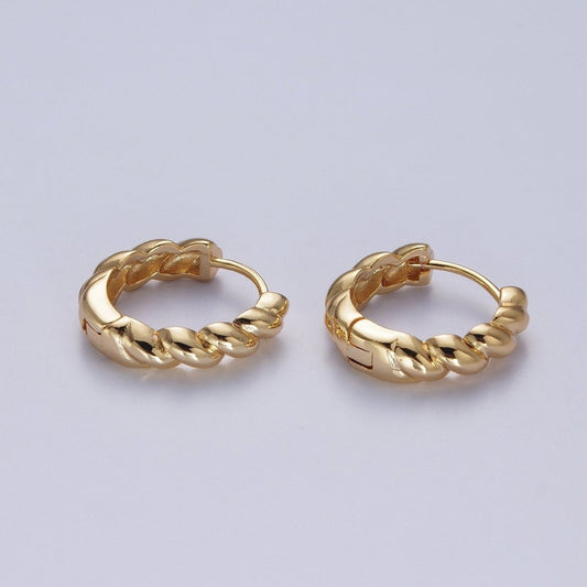 Twisted Bamboo Textured Simple Gold Huggie Small Hoop Earring AD-486