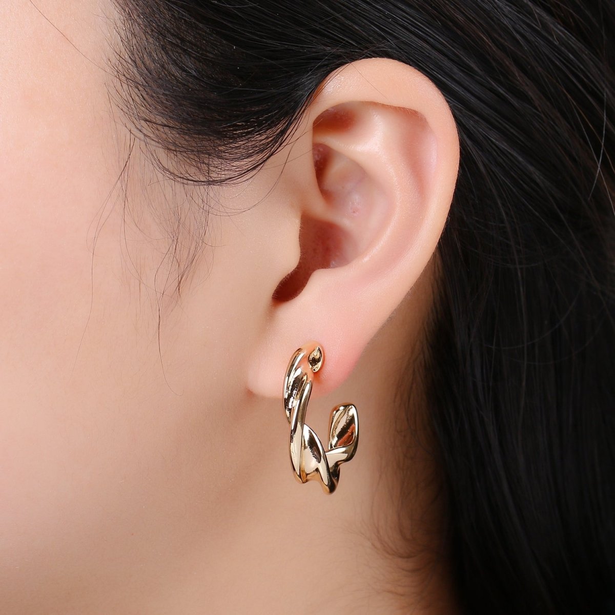 Twisted Design 18K Gold Stud Earring, Rose Gold Wavy Earring for DIY Earring Craft Supply Jewelry Making Q-459